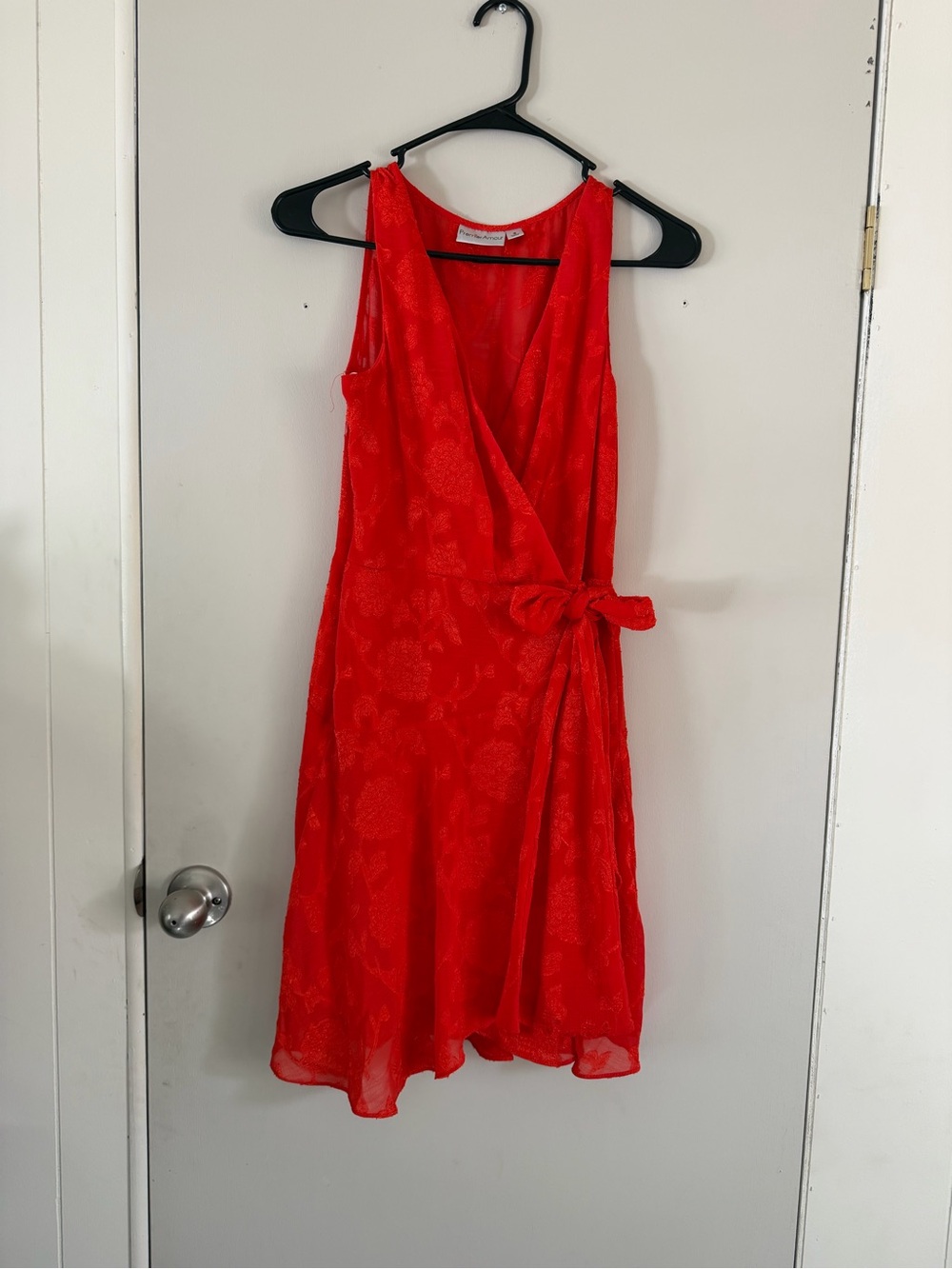Premier Bright Red Sleeveless Wrap Midi Dress with Side Bow